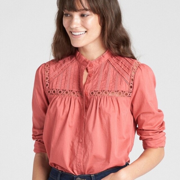 BNWT Gap Mock Neck Peasant Blouse with Trim xs - Picture 1 of 2